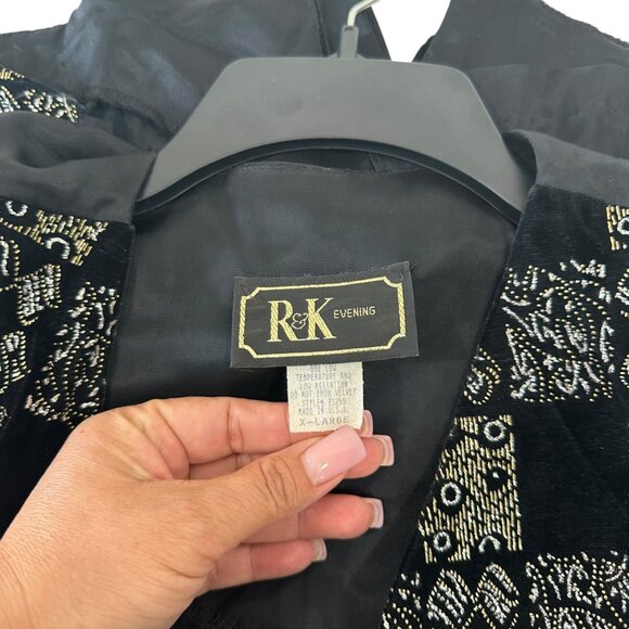 VINTAGE 90' R&K Evenings Black & Gold Sheer Sleeve Buttoned Blouse SZ X-Large - Picture 3 of 13
